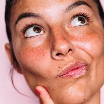 Series of close up photos of a young beautiful brunette woman having a day for beauty and different cosmetic treatments with all kind of different facial expressions